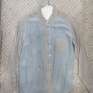 Equipment Blue and Gray Striped Blouse